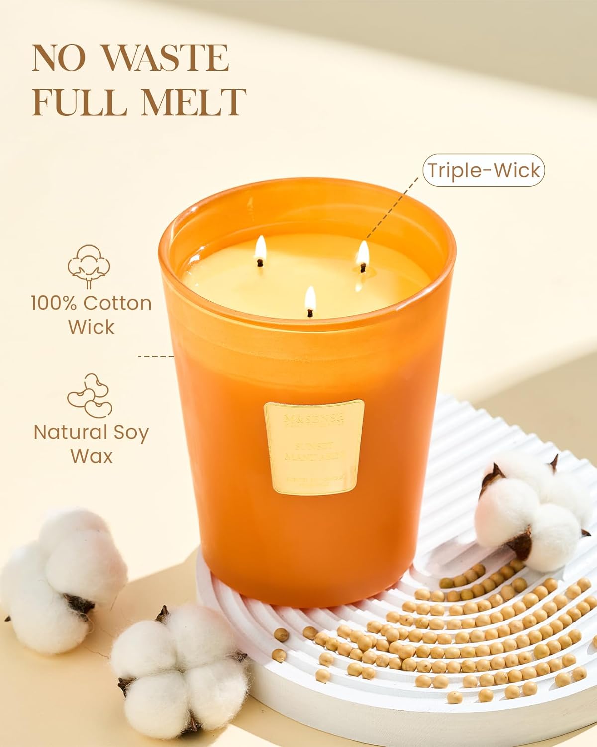 M&SENSE Sunset Mandarin Scented 35oz 150H Burn Time, 3-Wick Natural Aromatherapy Candle Highly Scented Long Lasting, Home Fragrance Housewarming Gifts New Home Gift Ideas