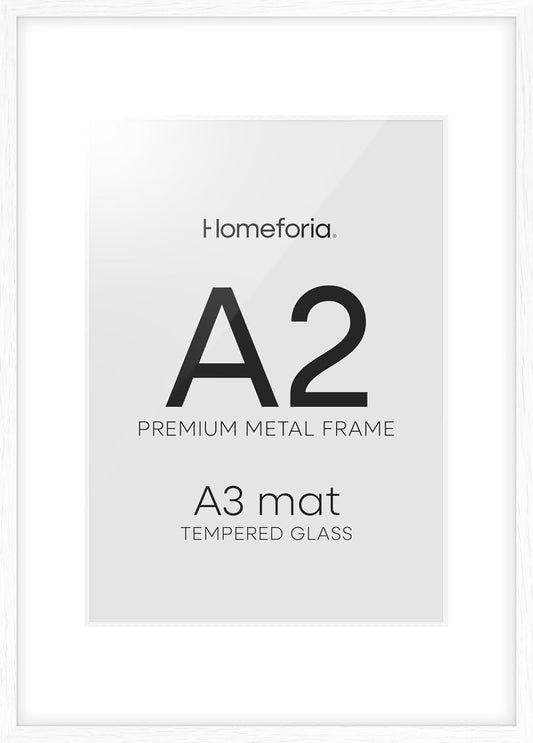 Homeforia A2 White Wood Frame, High End Oak 16.5 x 23.4 White Wooden Poster Frames Matted to 11.7 by 16.5 in Photo, A2 Size Wood Picture Frame with Mat A3 for Print, Tempered Glass, Wall Kit, Set of 1