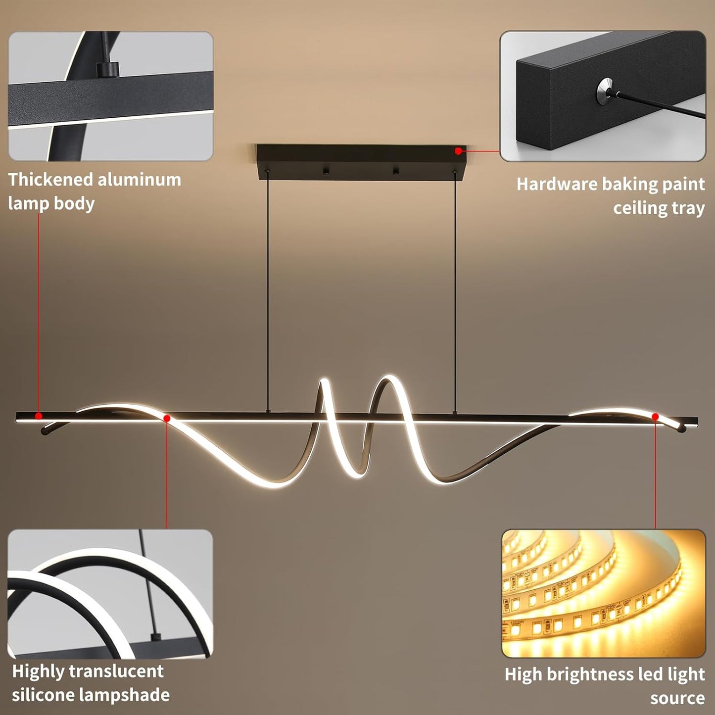 Modern Chandelier, Dimmable LED Pendant Light, Ring Chandelier for Living Room, Dining Room, Kitchen, Bedroom