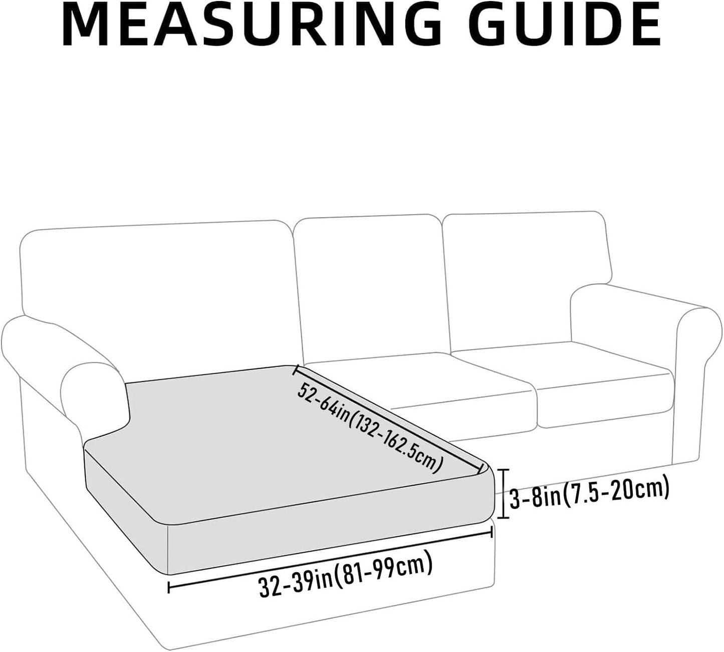 hyha Waterproof Sectional Couch Covers, Non Slip Sofa Couch Cushion Covers L Shape, Thick Stretch Jacquard Fabric, Washable Sofa Slipcovers with Elastic Bottom (1 Piece for Chaise, Black)