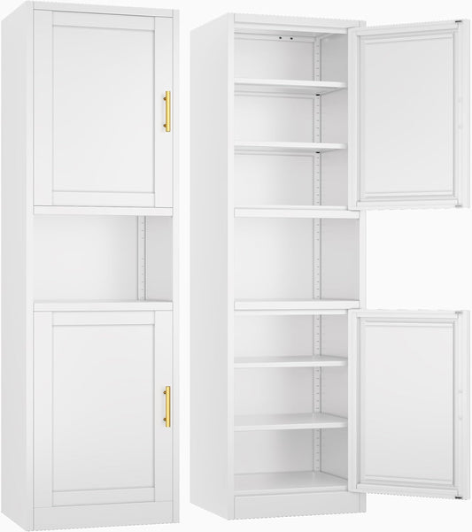 Tall Narrow Storage Cabinet 66.93" H Tall Bathroom Cabinet Metal Pantry Cabinets, 4 Adjustable Shelves for Kitchen, Home Office, Living Room, Dinning Room (20 inches Wide White)