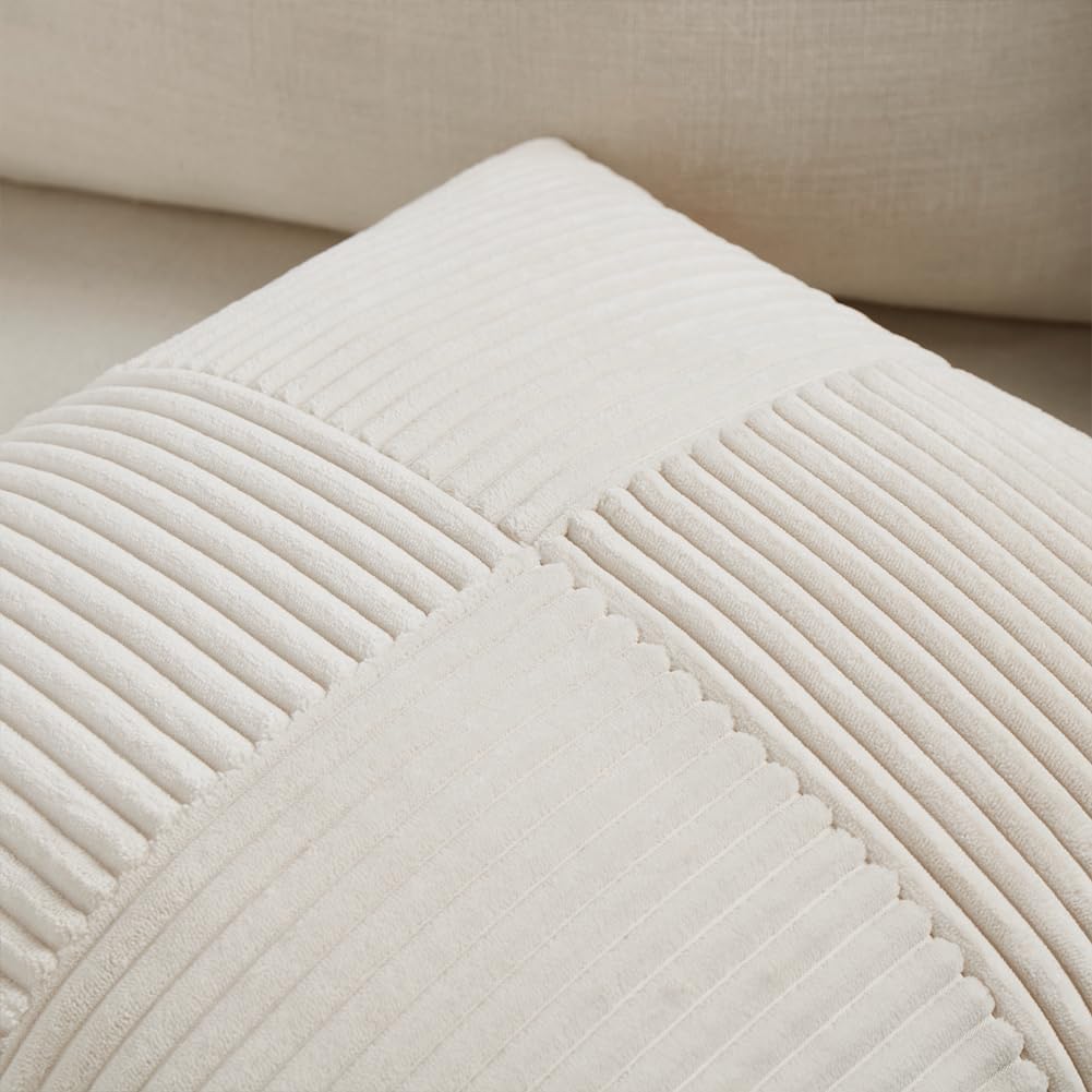 Fancy Homi 2 Packs Boho Cream Decorative Throw Pillow Covers 18x18 Inch for Living Room Couch Bed Sofa, Rustic Farmhouse Home Decor, Soft Corss Corduroy Patchwork Textured Square Cushion Case 45x45 cm