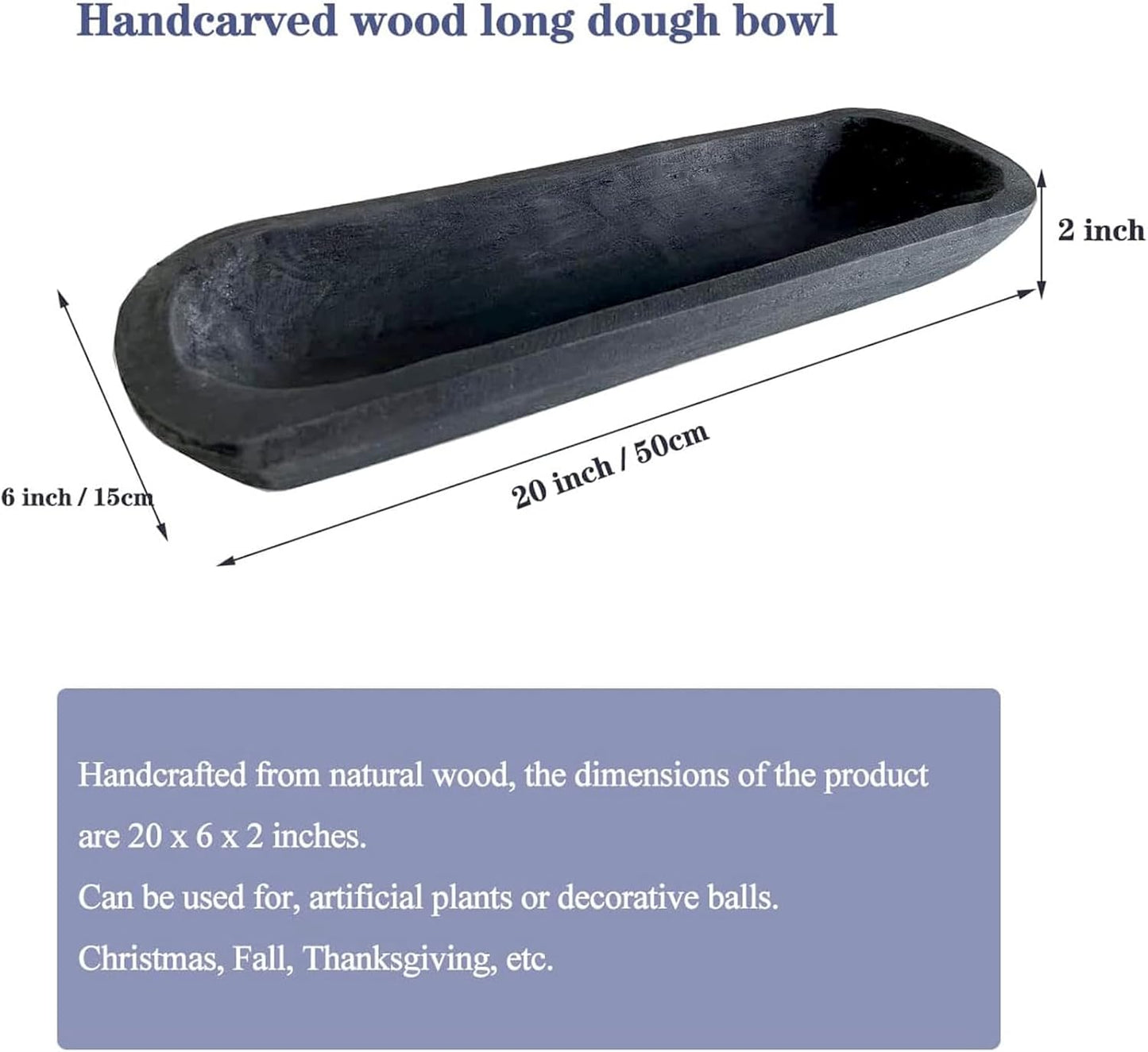 Wooden Dough Bowl Decor, Vintage Wooden Bowl Hand Carved Home Decor for Dining Table Center, Living Room, Kitchen Decor. (20inch black)