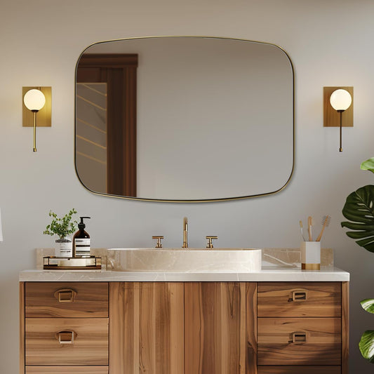 ANDY STAR 30x40” Gold Bathroom Mirror, Oblong Brass Mirror with Stainless Steel Metal Frame, Brushed Gold Oval Vanity Mirror for Over Sink, Modern Anti Rust Wall Mounted