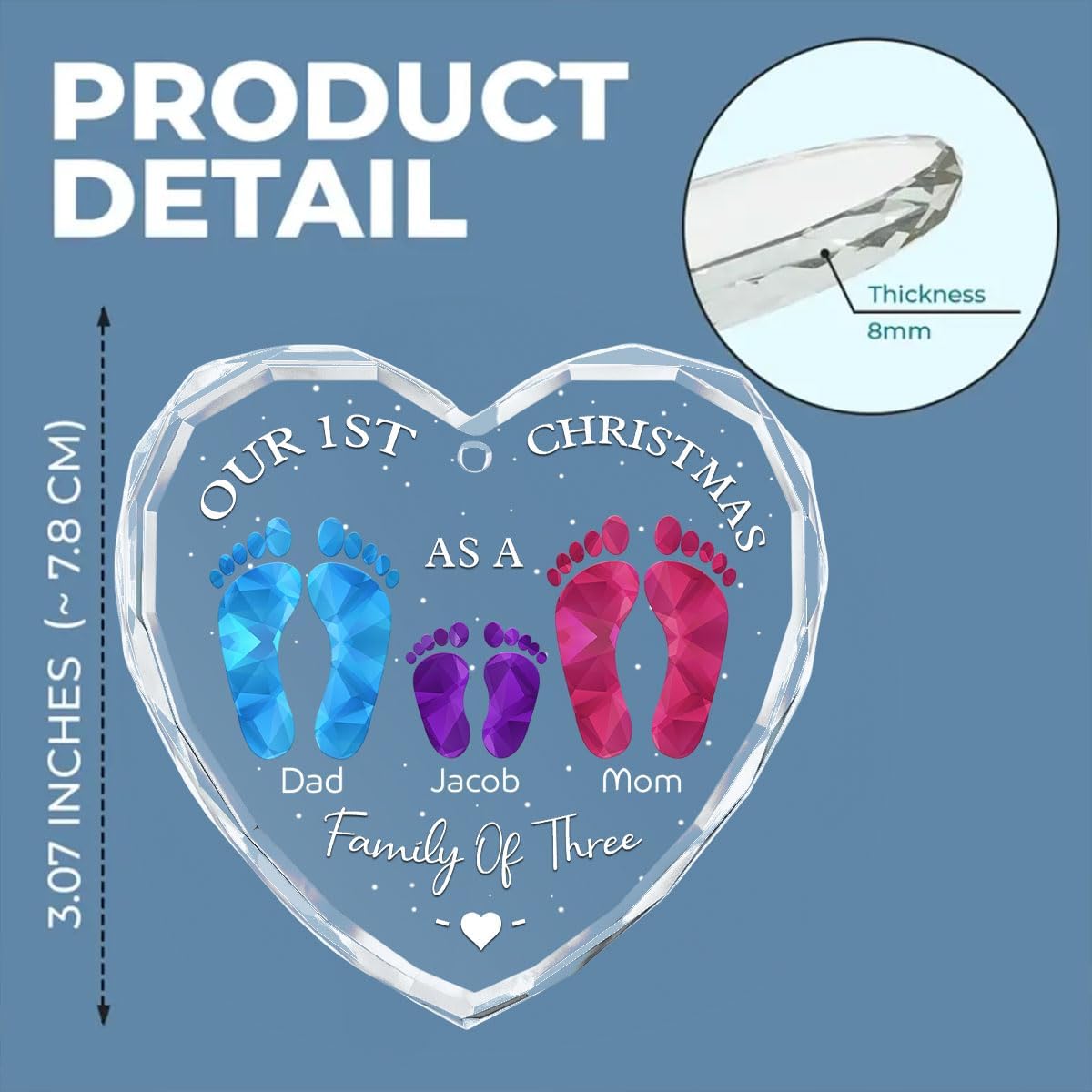 First Christmas As A Family - Personalized Custom Glass Ornament for Family of 5 People and Pets, 1st Xmas Family Ornament 2025 Baby's First Christmas