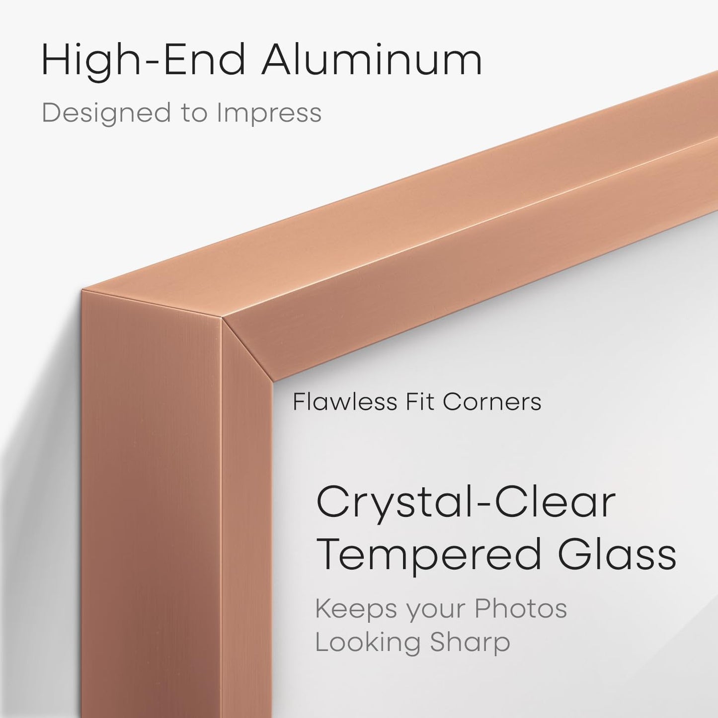 Homeforia 16x16 Picture Frame Rose Gold, High End Metal 16 x 16 Square Poster Frame with Mat 12 x 12 Photo, 16x16 Frame Matted to 12x12 Print, 16by16 Hanging Frames, Tempered Glass, Wall Kit, Set of 1