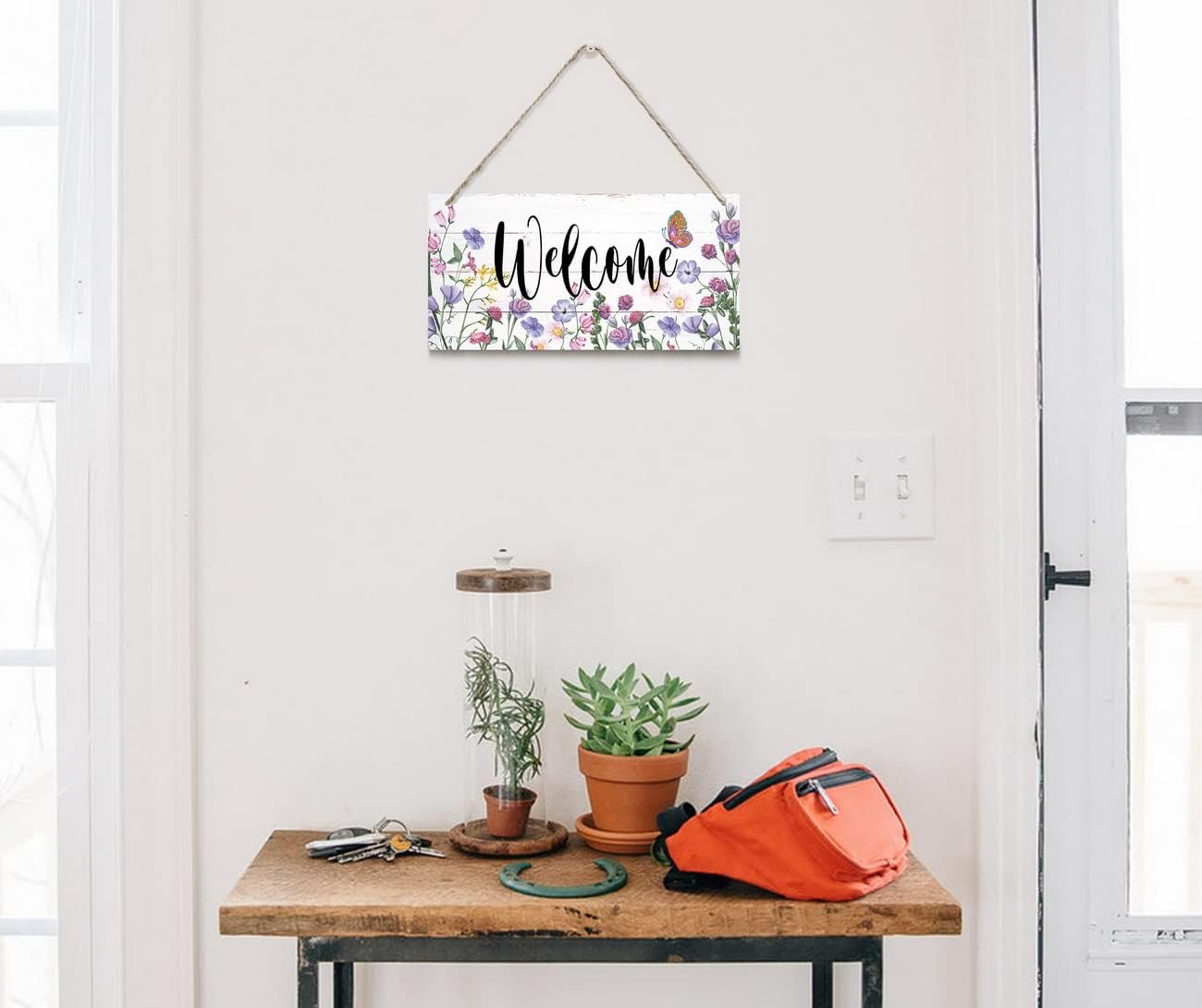 Welcome Decor Sign, Hanging Wood Sign Home Decorative, Printed Wood Wall Art Sign, Flower Welcome Sign, Yard Garden Welcome Sign, Porch Decor Sign, Farmhouse Front Door Decor Sign 12 * 6inch