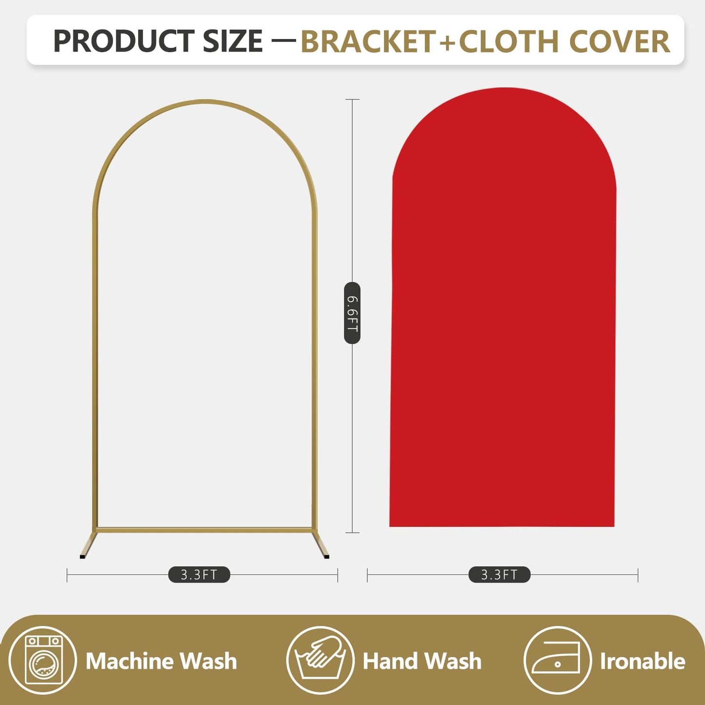 Arch Backdrop Stand and Cover Set, Metal Balloon Arch Backdrop 6.6ft, Gold Arched Stand Frame for Wedding, Parties,Birthday, Backdrop Decorations (Red,6.6ft)