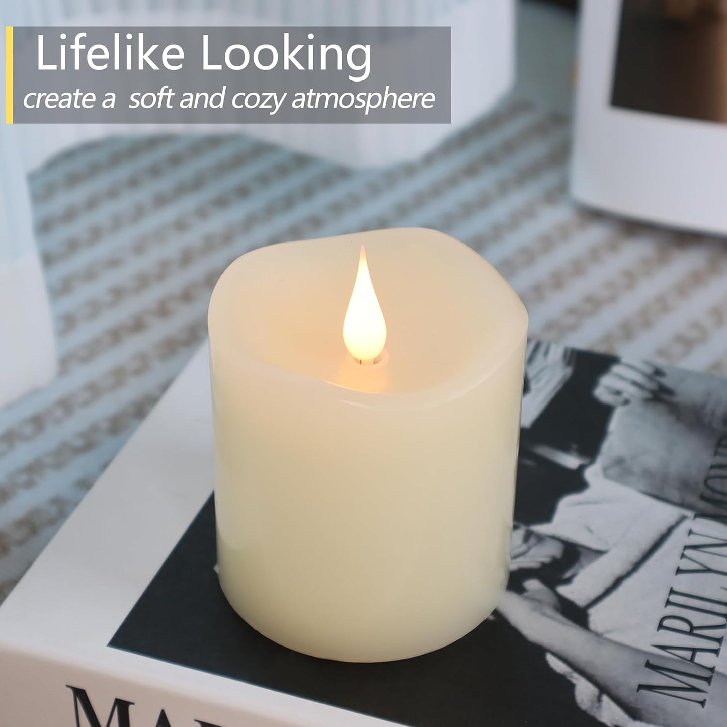 Flameless Candles Battery Operated with Timer, 3D Moving Flame Flickering, Last 600+ Hours Battery Candles, 3" x 5" Ivory Real Wax Electric LED Candle for Wedding Party Decorations