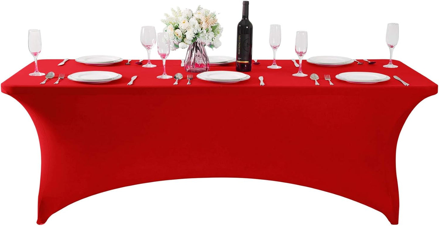 2Pack Spandex Table Cover for 6Ft or 4fT or 8ft Table Universal Fitted Stretch Tablecloth for Party, Banquet, Wedding and Events-Red