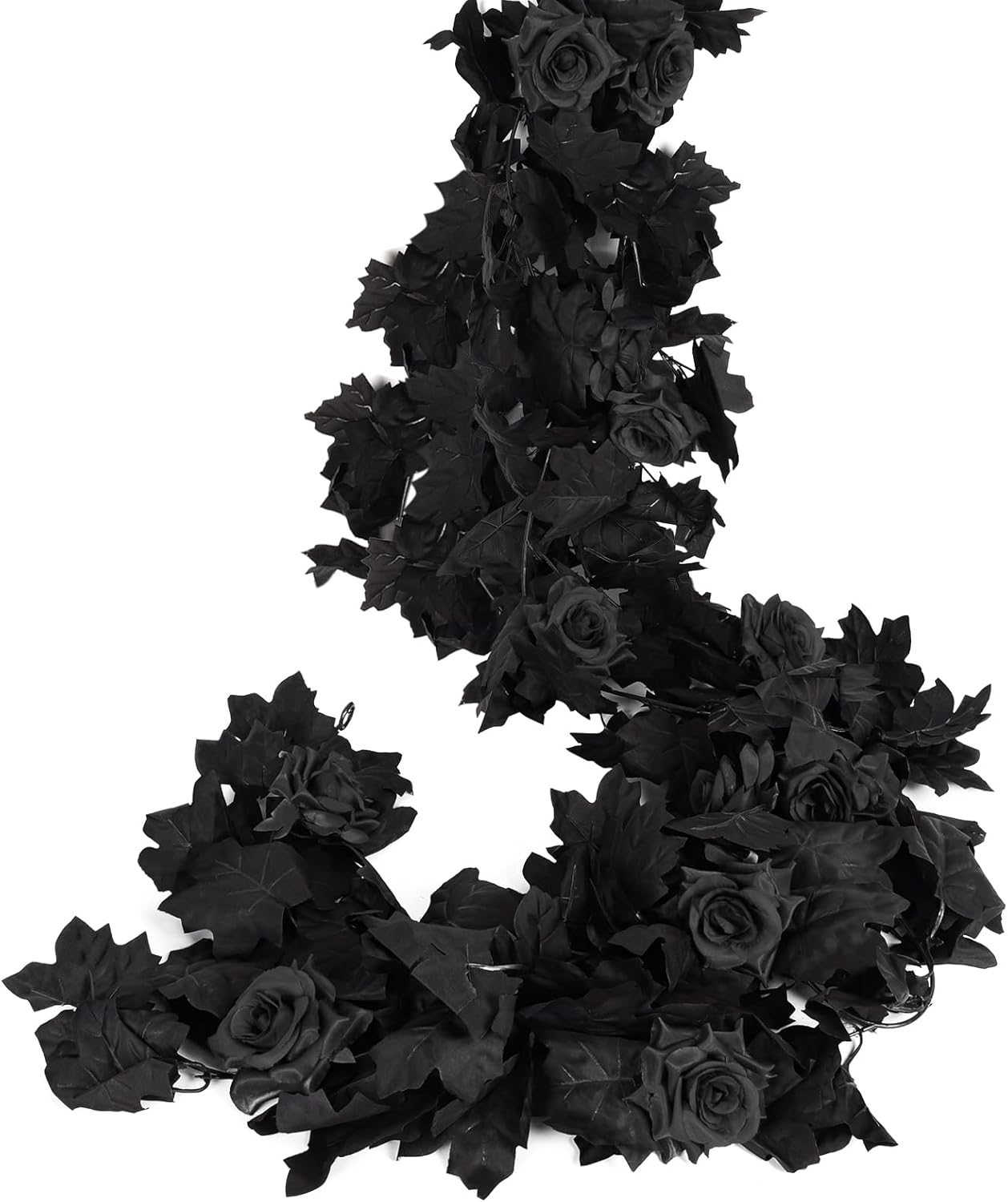 RECUTMS Black Artificial Flower Garland Fake Rose Vine Hanging Rose Vines Fall Maple Garland with Floral,Black Hanging Flowers for Gothic Wedding Decor Autumn Party Halloween Decor