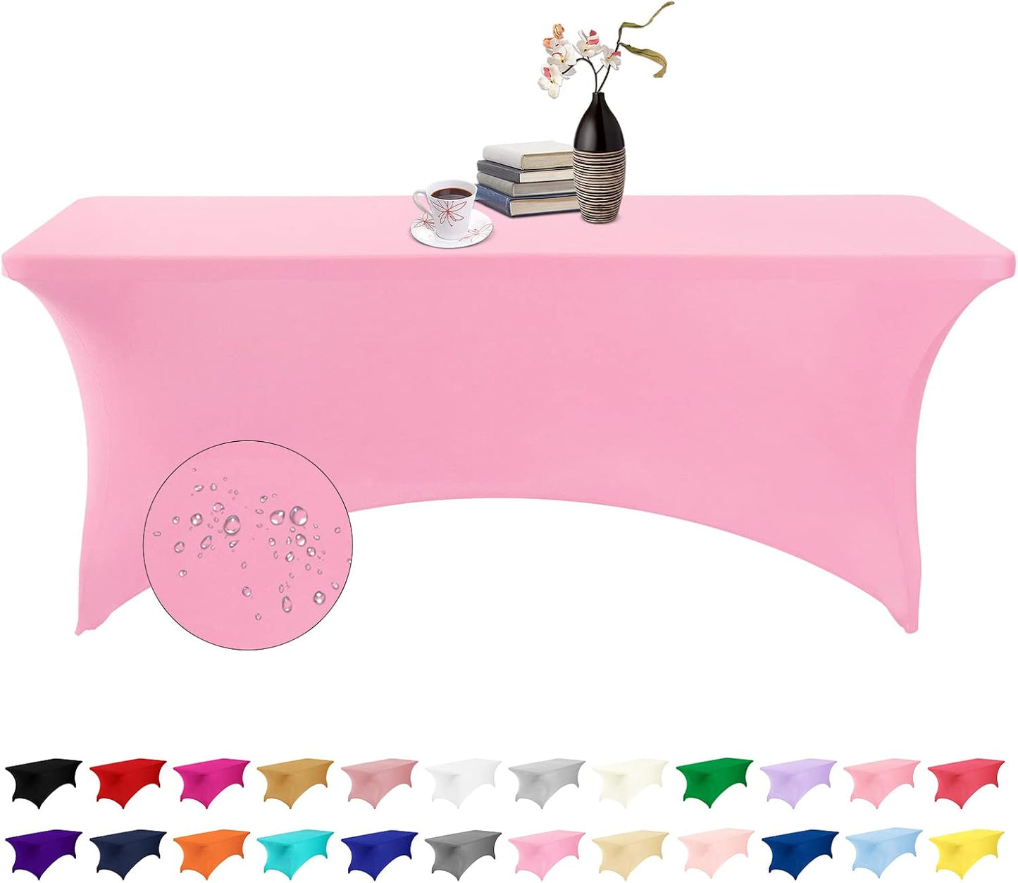 Spandex 6ft Waterproof Table Cover for Party,Wedding, Banquet, and Events(Pink)