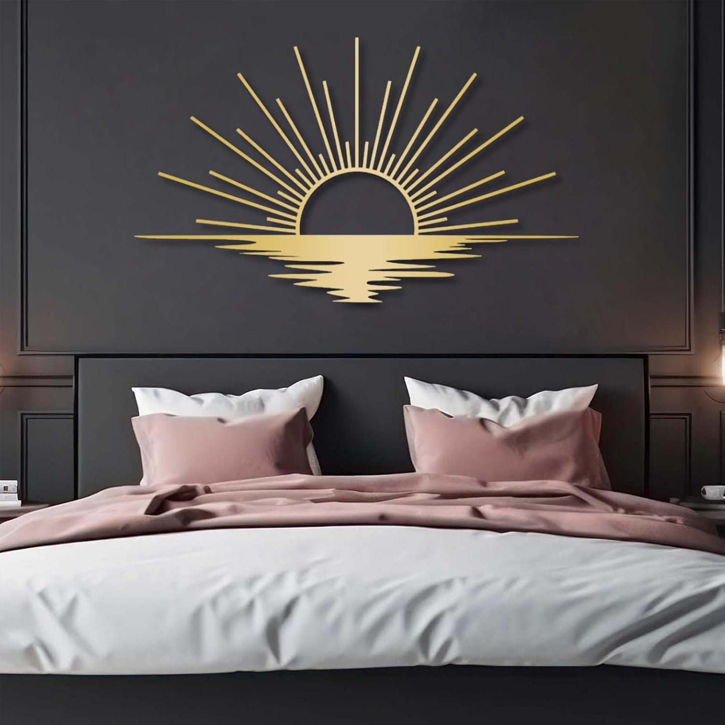 Yemwot Sunrise Metal Wall Art, Metal Sun Wall Decor Outdoor, Sea Sparkle Decor, Boho Sun Art, Sunshine Sign, Living Room Bedroom Hangings (White, 24"x 17"| 62x37cm)