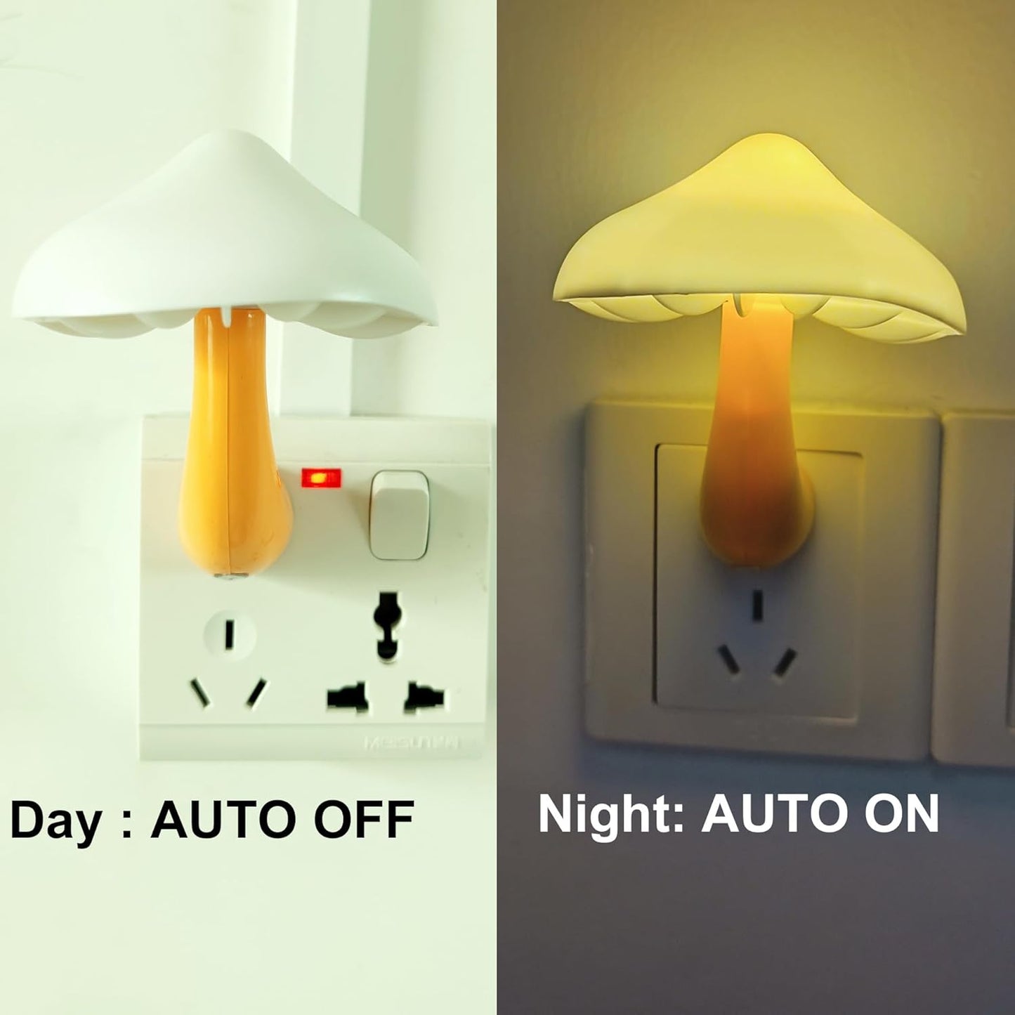 AUSAYE 3 Pack Sensor LED Night Light Plug in Lamp Mushroom Night Light for Adults Kids NightLight Bedroom,Bathroom,Toilet,Hallway,Stairs,Kitchen,Basement Warm White