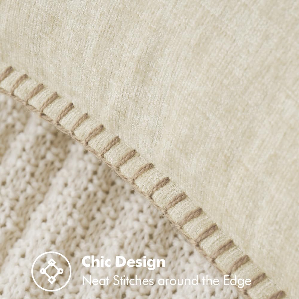 MIULEE Pack of 2 Christmas Pillow Covers 18x18 Inch Cream White Farmhouse Decorative Throw Pillow Covers with Stitched Edge Soft Chenille Solid Dyed Couch Pillow Covers for Sofa Bed Living Room