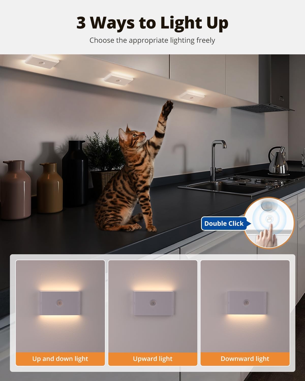 wowatt Rechargeable Motion Sensor Stair Light, White Night Lights with Magnetic Mount, Dimmable Stair Lights Indoor for Stairway, Hallway, Kitchen, Bathroom(6 Packs)