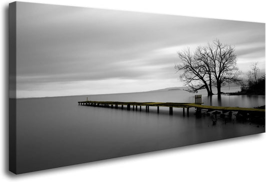 DZL Art S74950 Gray Canvas Prints Modern Minimalist Black and White Lake Trees Landscape Wall Art Painting for Living Room Bedroom Decor Office Wall Decor Home Decoration