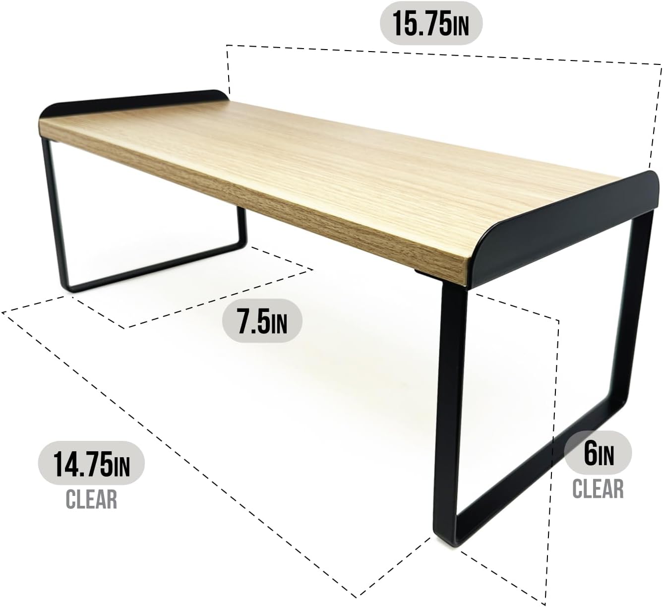 Mitus Shelf Organizer and Storage, Tiered Wood Cabinet Rack for The Kitchen Counter, Bathroom Counter, Pantry Cupboard, Office Desk Bookshelf, 16" Wide Natural and Black
