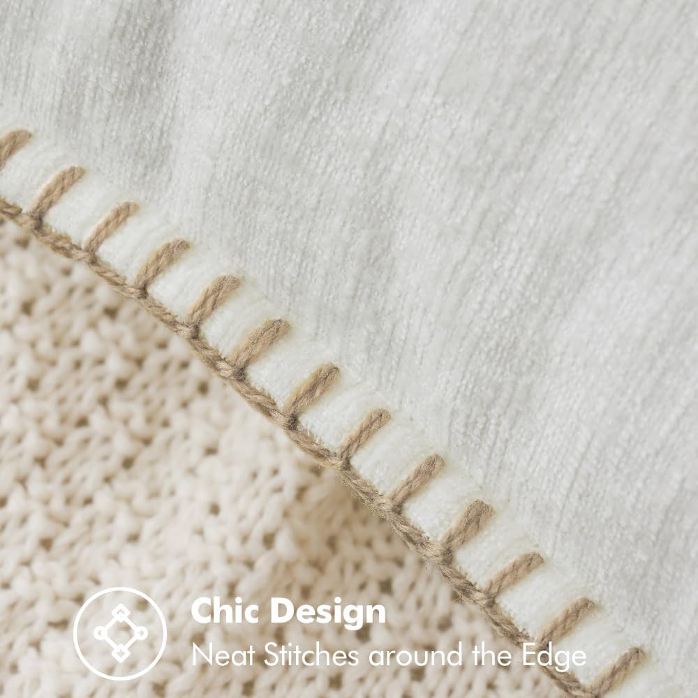 MIULEE Pack of 2 Christmas Pillow Covers 18x18 Inch Pure White Farmhouse Decorative Throw Pillow Covers with Stitched Edge Soft Chenille Solid Dyed Couch Pillow Covers for Sofa Bed Living Room