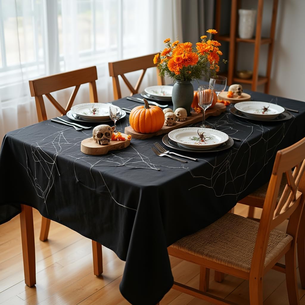 sancua Square Tablecloth - 70 x 70 Inch - Water Resistant Spill Proof Washable Polyester Table Cloth, Decorative Fabric Table Cover for Dining Tables, Buffet Parties and Camping, Black