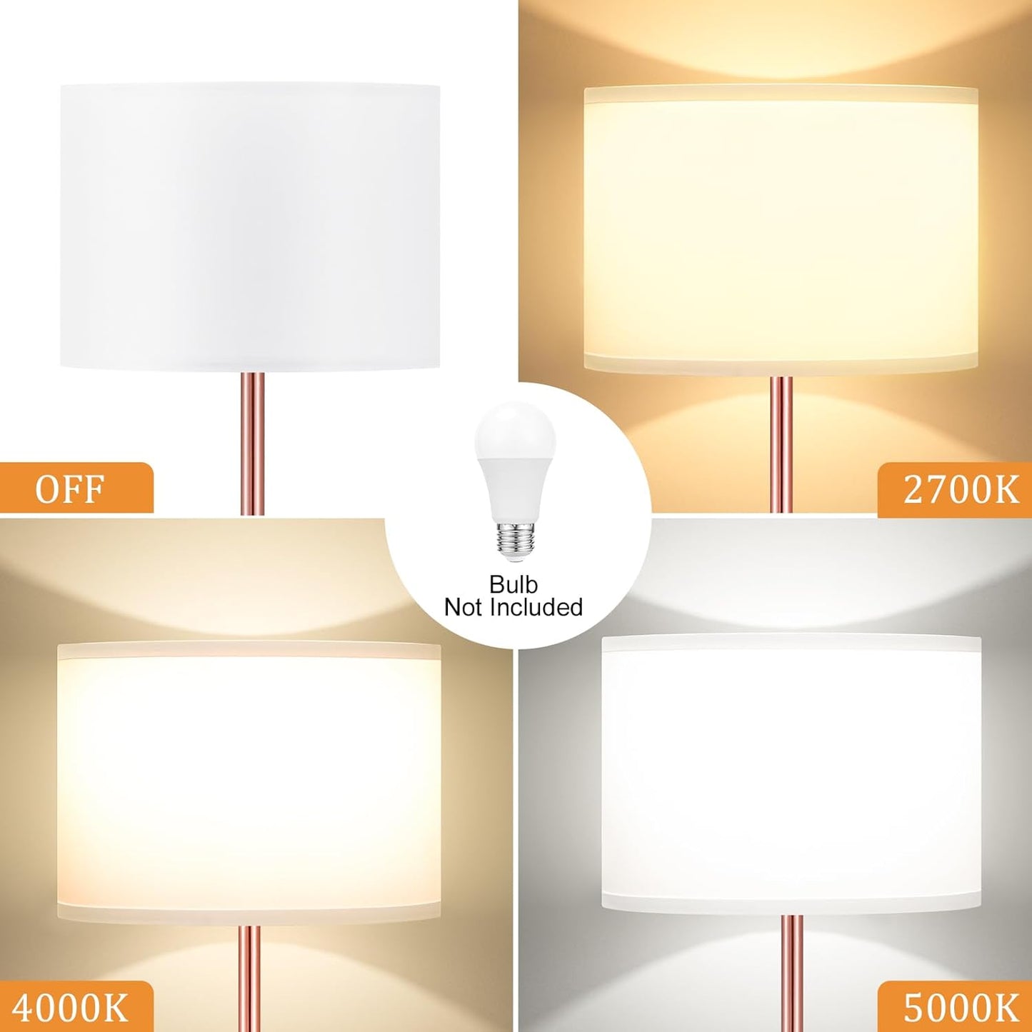Ambimall 60'' Modern Floor Lamp with Shade, Tall Lamps for Living Room, Bedroom, Office, Dining Room, White Shade with Rose Gold Pole(Without Bulb)