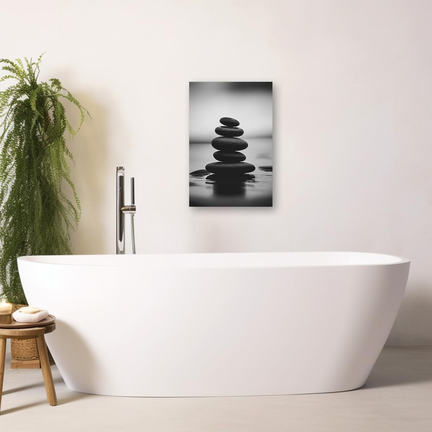 DOARTDO Zen Canvas Wall Art Black and White Zen Stone Picture Print Meditation Relax Spirit Spa Room Bathroom Decor Frame (20.00" x 30.00", Zen Stone - 3)