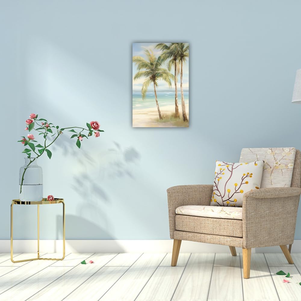 LURENCZH Tropical Beach Canvas Wall Art Seaside Palm Tree Picture Wall Decor Ocean Scenery Painting Prints for Bathroom Decor Framed(Beach-3,12.00" x 18.00")