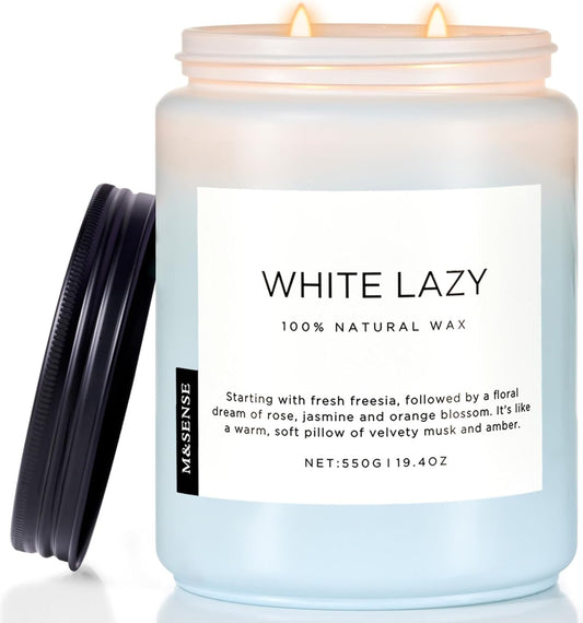 M&SENSE Spring Scented Candle, Jasmine Clean Cotton Soy Wax Large 19.4oz 110 Hour Long Lasting Burning Non Toxic Organic Natural 2 Wick Relaxing Jar Candle for Women