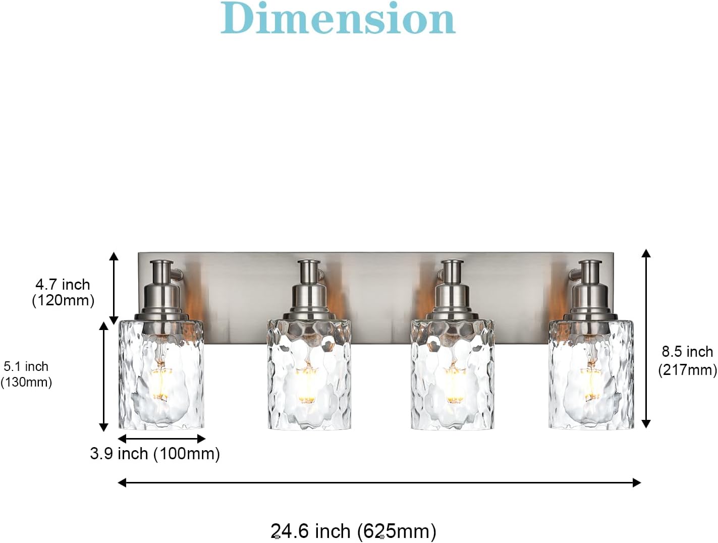 BONLICHT 4-Light Bathroom Vanity Light Fixture Brushed Nickel Industrial Wall Sconce Lighting with Hammered Glass Shade for Living Room Bedroom Hallway Porch Workshop Dressing Table
