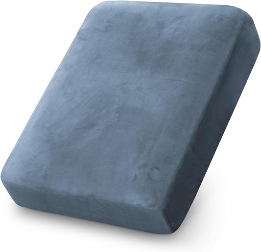 PrinceDeco Stretch Velvet Couch Cushion Cover,Soft Cushion Slipcover for Chair Cushion Fitted Sofa Cover Furniture Protector for Sectional Cushion Cover (Width Up to 29.5", Stone Blue)