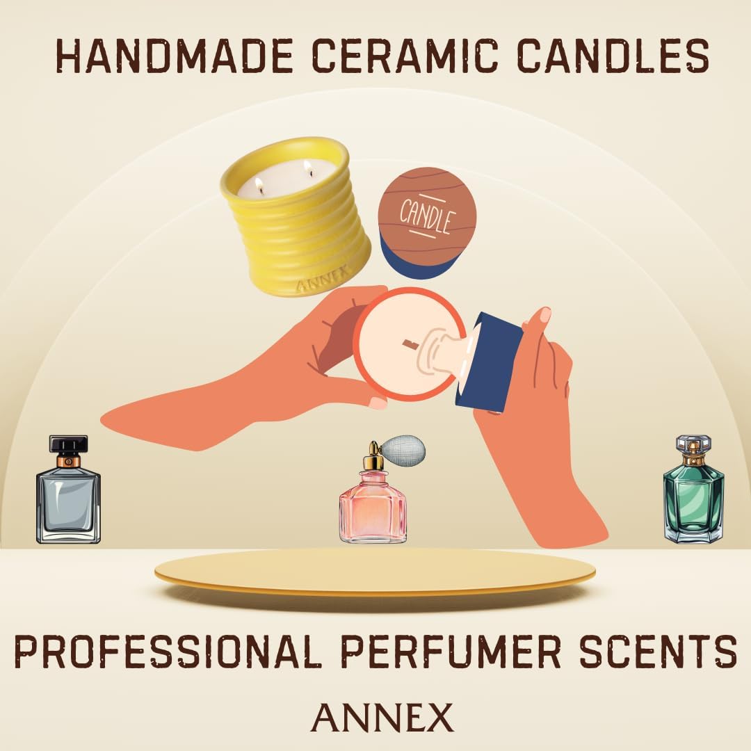 Scented Luxury Candles in Handmade Ceramic Jars, Soy Wax | Flower Bomb – Lily of The Valley & Jasmine, Large Candle | Non Toxic, 2 Wicks, Reusable Yellow Jar | Natural Spring Aromatherapy for Women