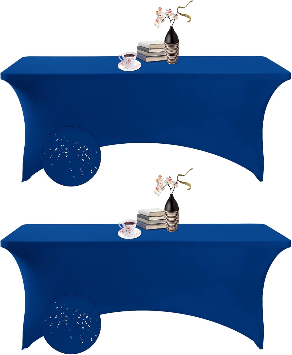 2Pack Spandex Waterproof Table Covers 6ft，Spandex 6ft Waterproof Table Cover for Party,Wedding, Banquet, and Events(Classicbule)