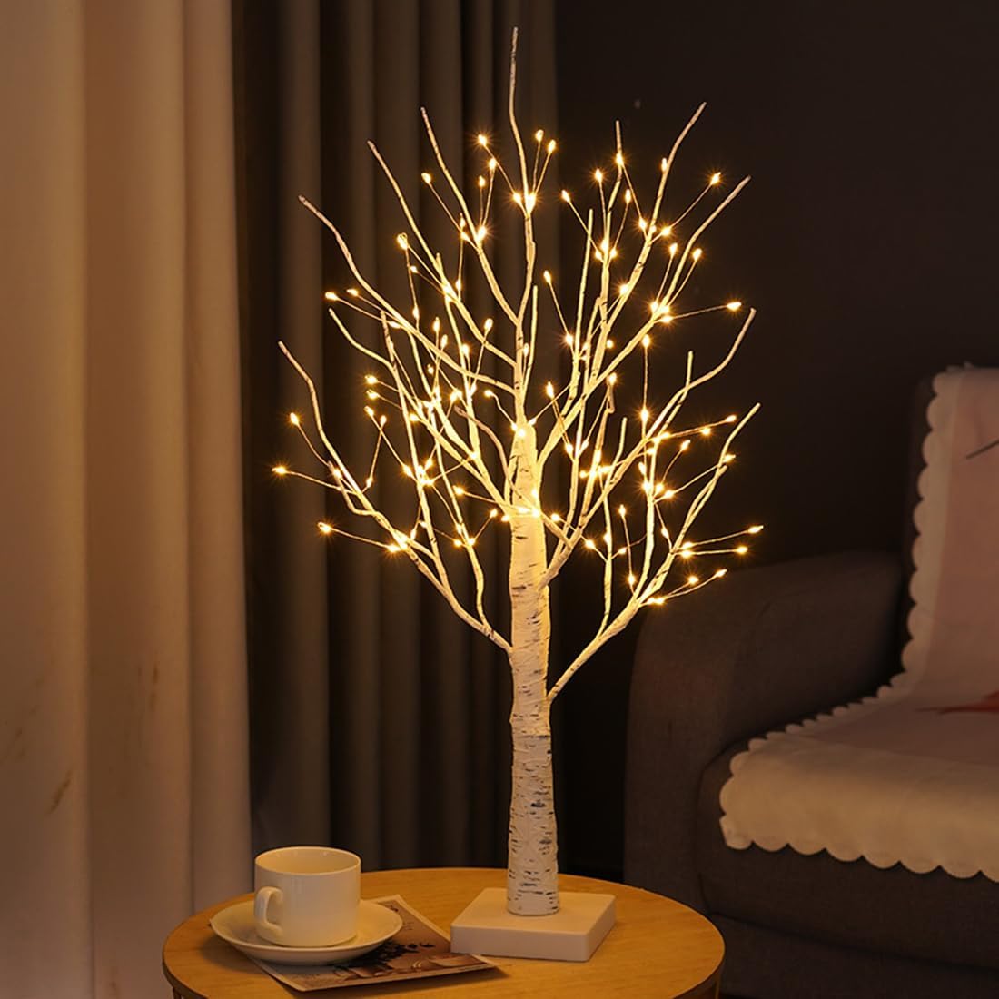 2FT Fairy Birch Tree with 144 LED Lights Artificial Tree Lamp with Timer for Easter Christmas Decoration Light Spirit Tree USB/Battery Powered Branch Trees for Party Wedding Home (144 LED Light)