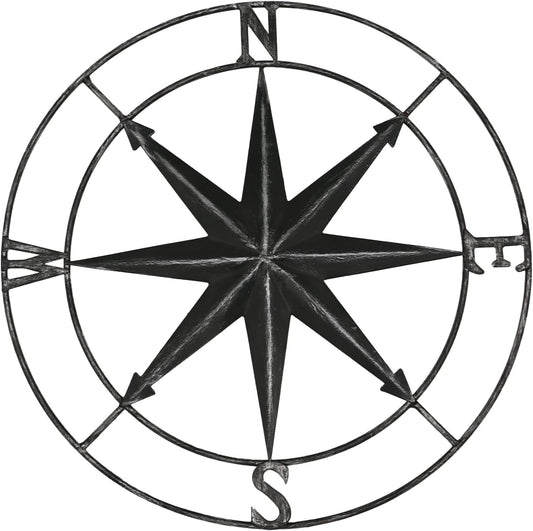 aboxoo Round Metal Compass Decorative Compass Metal Wall Art Hanging Wall Sculpture 11 Inch Black Diameter Farmhouse Decor Indoor or Outdoor Sign