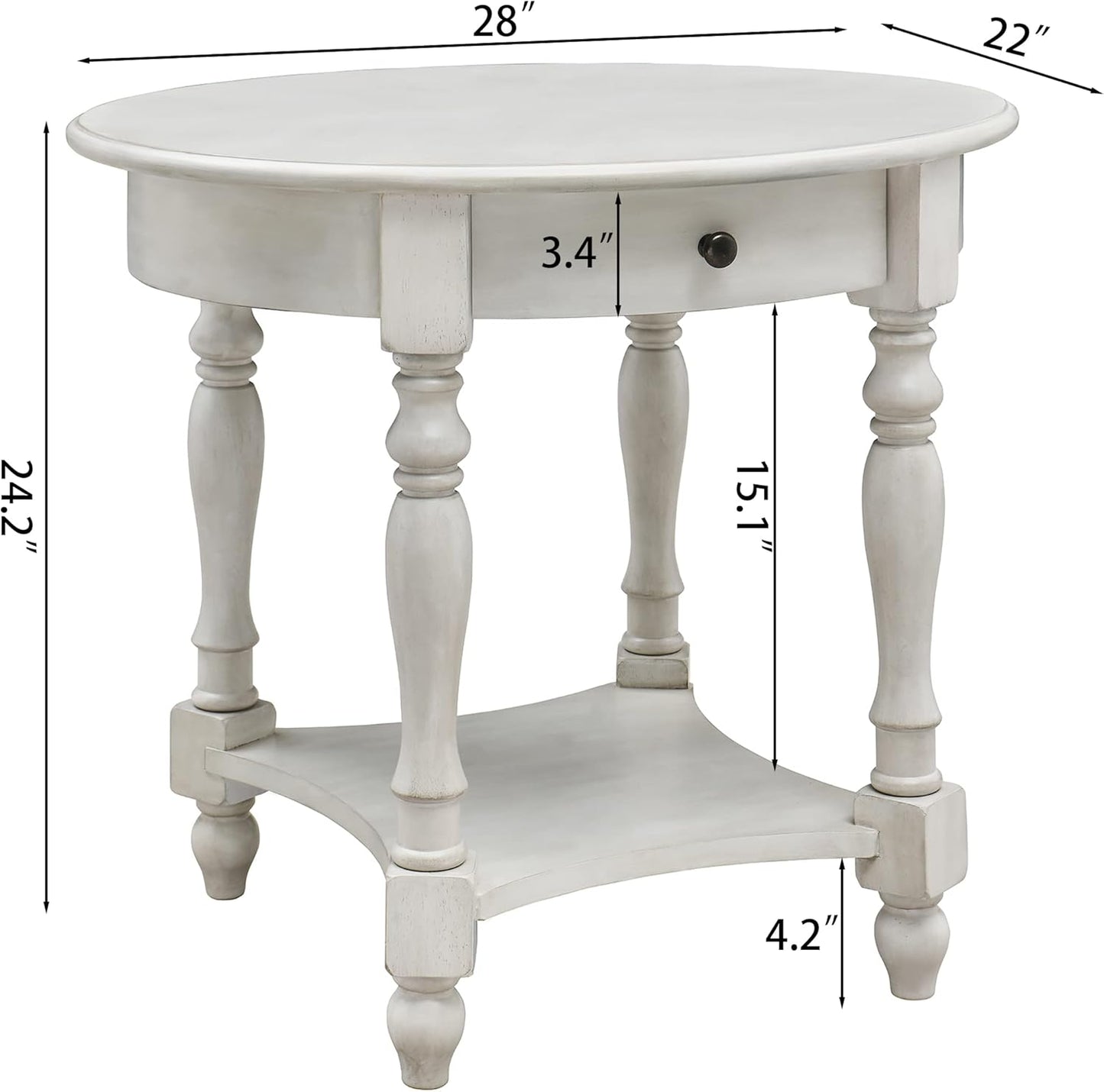 MODERION Oval End Table with Drawer, Solid Wood Sofa Side Storage Shelf, Traditional Living Room Corner Table, Nightstand, Easy Assembly 28INCH x 22INCH 24INCH Antique Walnut CJZ2233RW White