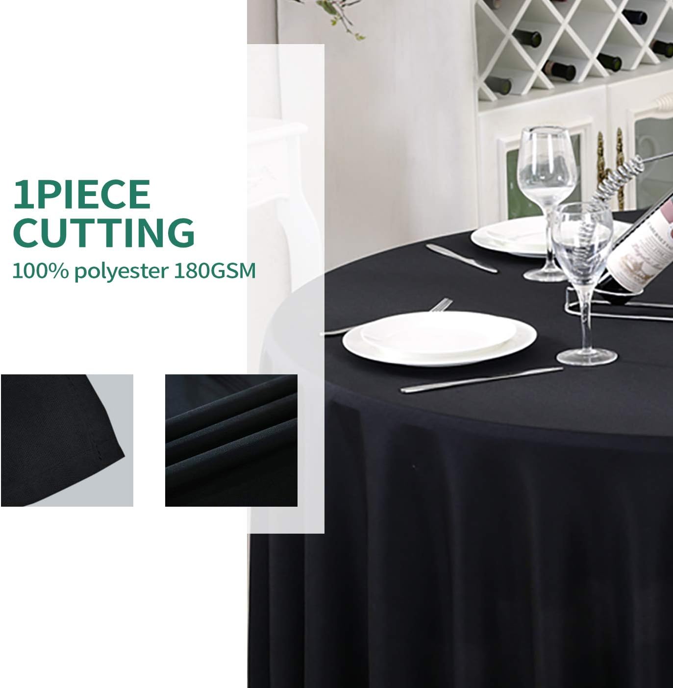 Surmente Black Tablecloth for Round Tables, 90-inch Round Table Cloths for Weddings, Banquets, or Restaurants