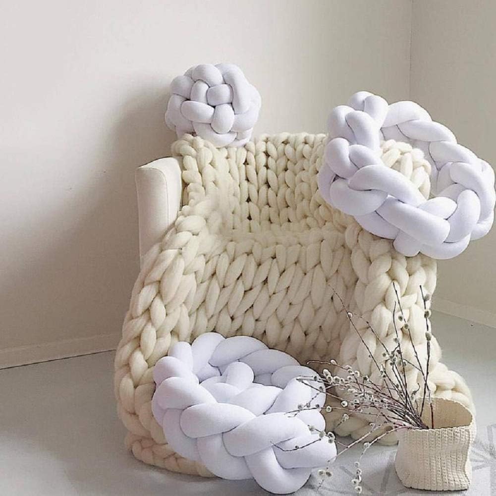 Chunky Knit Blanket Hand Made Merino Wool Throw Boho Bedroom Sofa Home Decor Giant Yarn(Ivory White 80"x80")