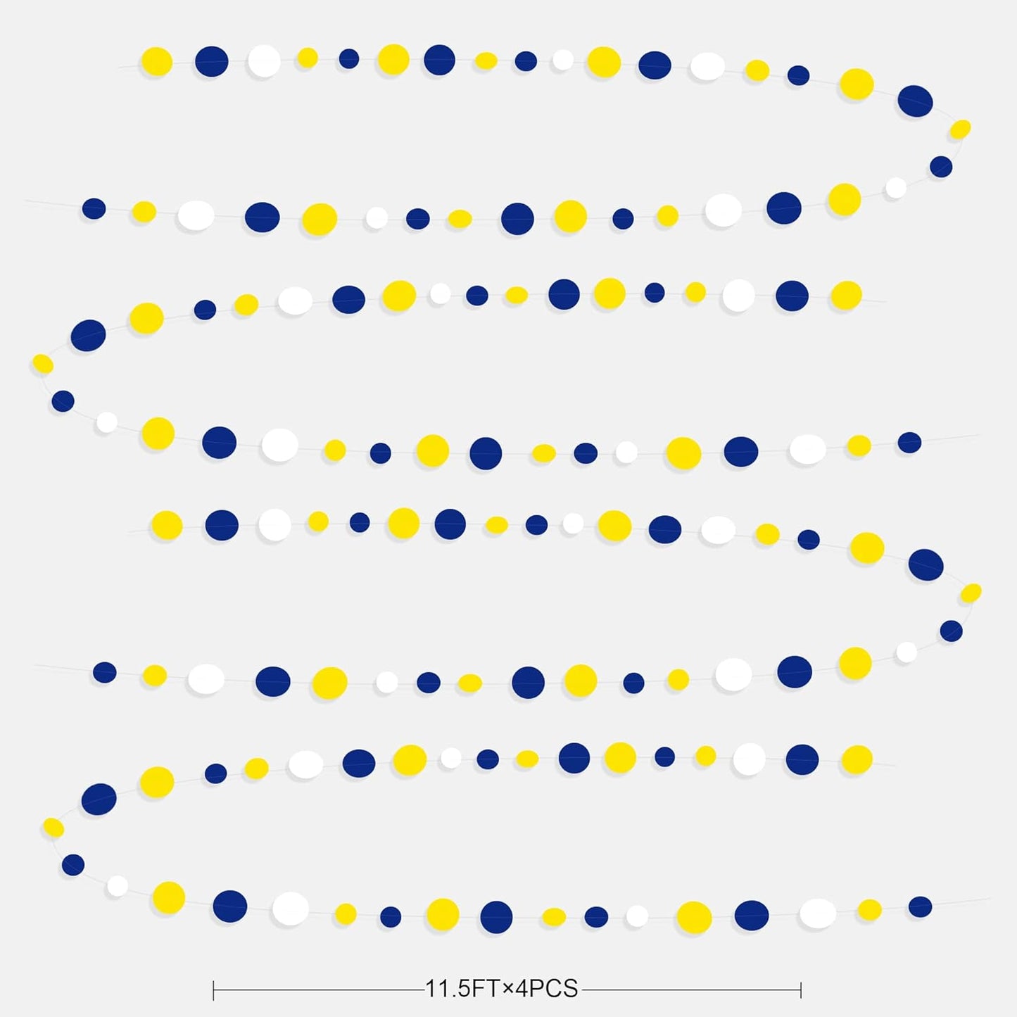 46Ft Navy Blue and Yellow Circle Dots Garland Royal Blue Yellow White Hanging Paper Polka Dot Streamer for Graduation Birthday Wedding Bridal Baby Shower Nautical Ahoy Achor Party Decorations Supplies