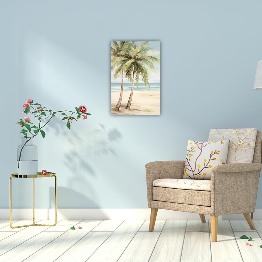 LURENCZH Tropical Beach Canvas Wall Art Seaside Palm Tree Picture Wall Decor Ocean Scenery Painting Prints for Bathroom Decor Framed(Beach-2,20.00" x 30.00")