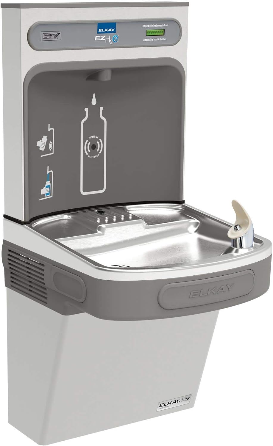 Elkay EZSG8WSK EZH20 18-3/8" Wall Mounted Single Station Hands Free Bottle Filler Combo with Cooler - Stainless Steel
