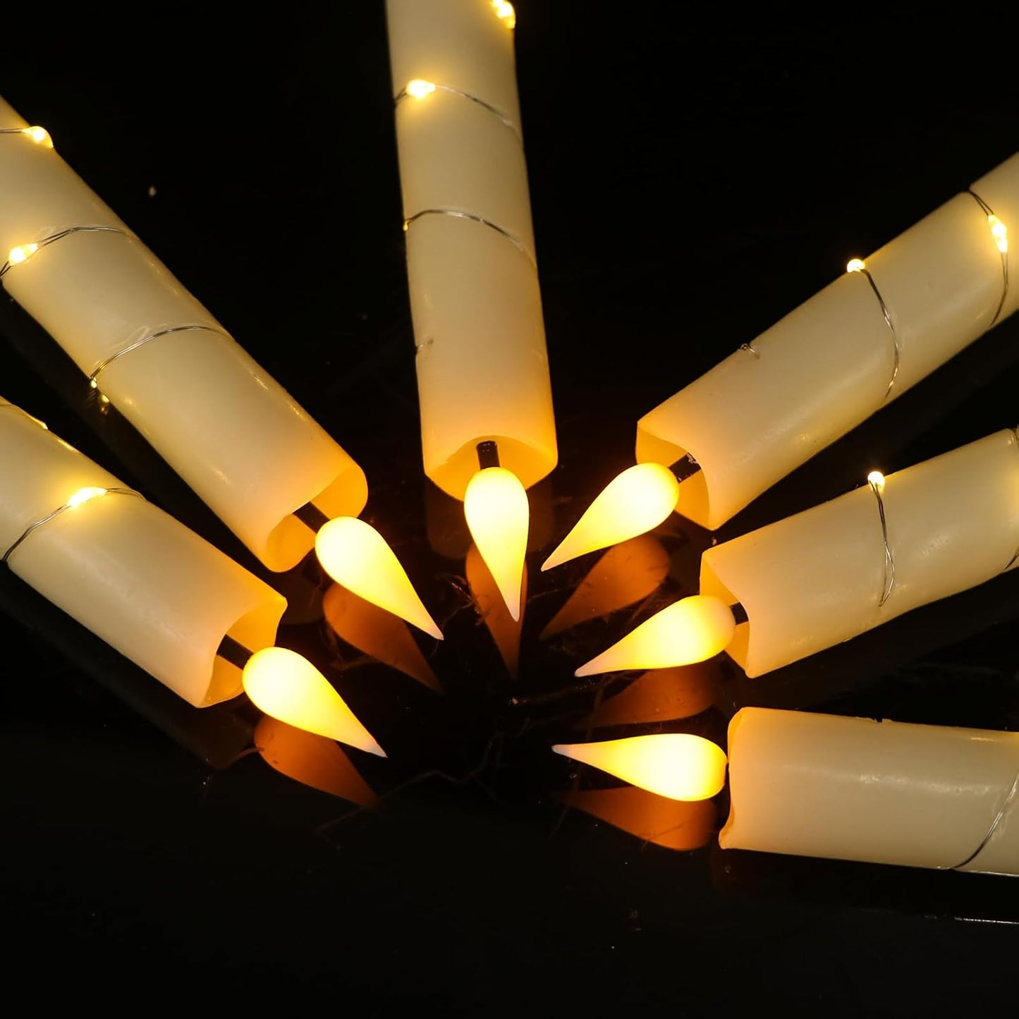 GenSwin Flameless Taper Candles with Remote and String Lights, Ivory Real Wax Taper Candles Battery Operated, LED Flameless Battery Candlesticks for Home Holiday Decor(Set of 6)