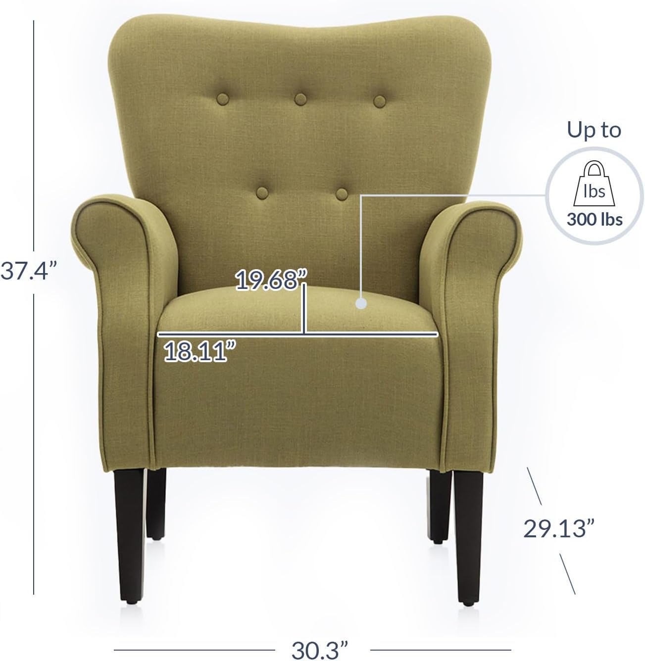 BELLEZE Modern Accent Chair, High Back Armchair, Upholstered Wingback Side Chair, Padded Single Sofa with Wooden Legs for Living Room, Bedroom - Avocado