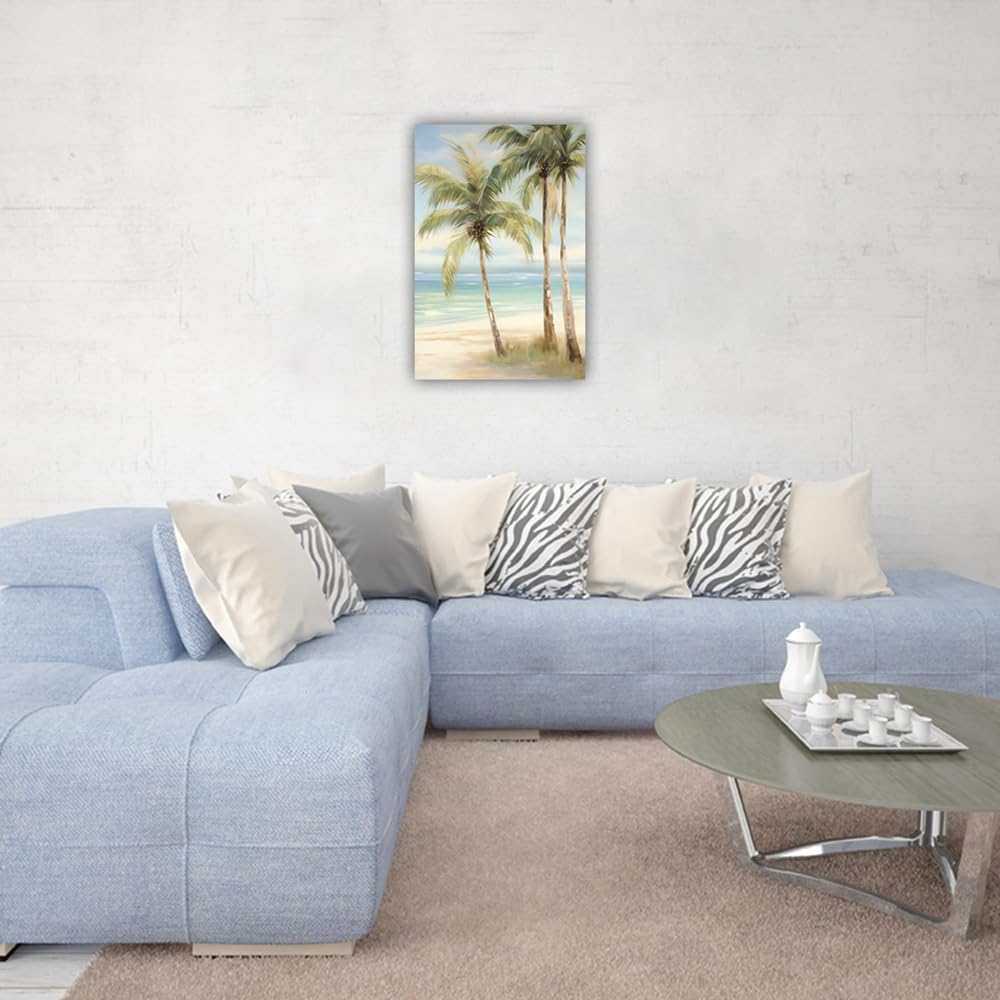 LURENCZH Tropical Beach Canvas Wall Art Seaside Palm Tree Picture Wall Decor Ocean Scenery Painting Prints for Bathroom Decor Framed(Beach-3,12.00" x 18.00")