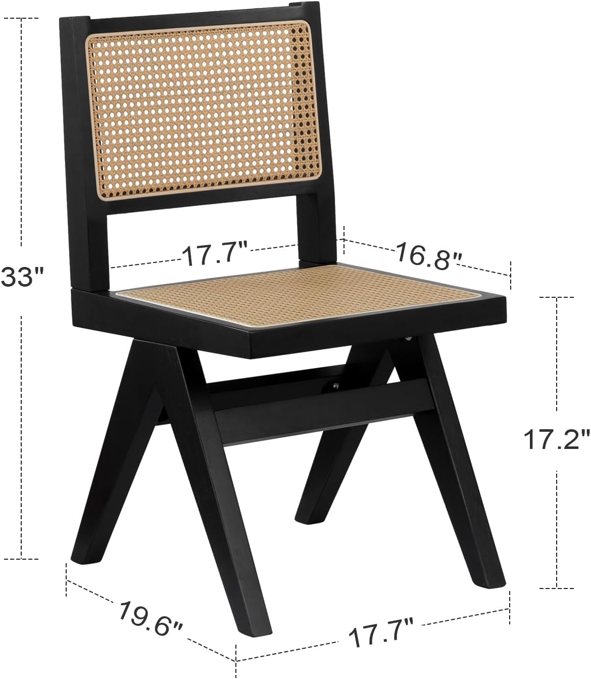 Black Cane Dining Chairs Set of 6, Armless Rattan Kitchen Chairs for Dining Room