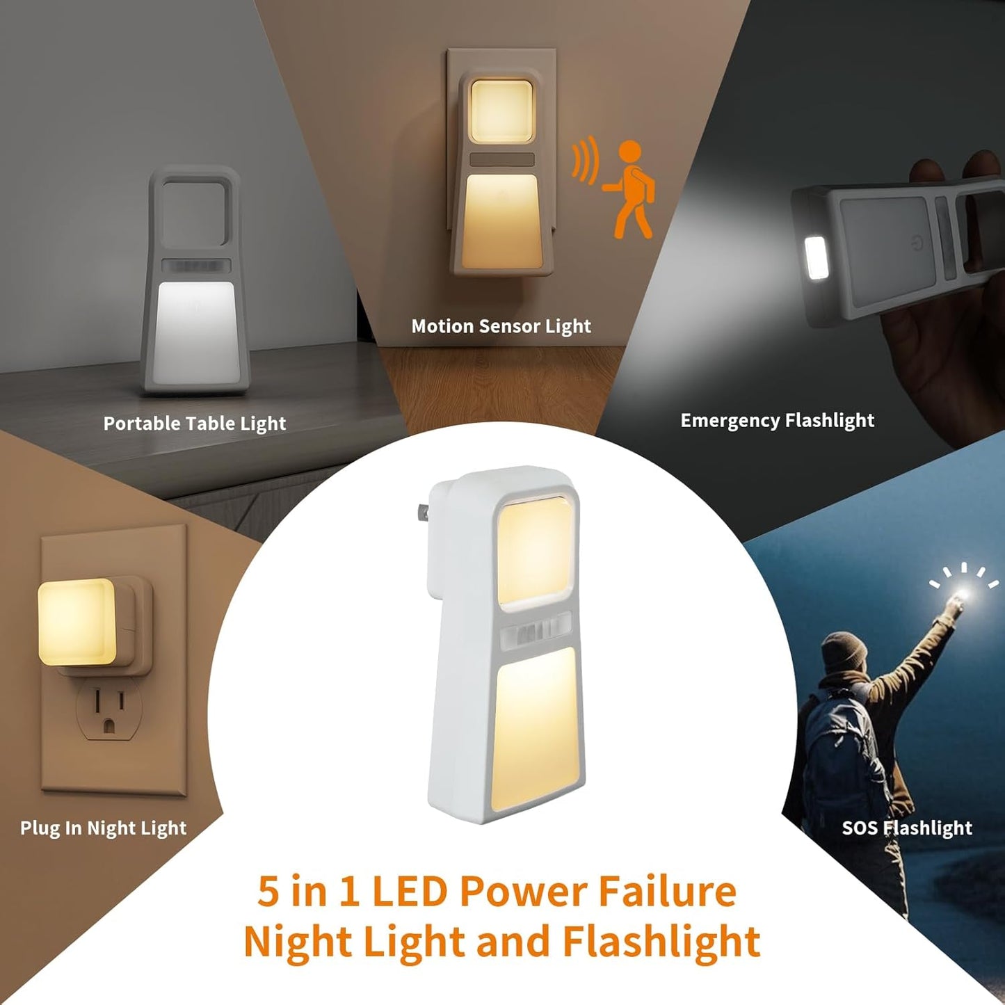 Dawnrise 3 Pack 5-in-1 Power Failure Night Light, Multifunctional Motion Sensor Nightlights, Plug in Night Lights, Emergency Lights for Home,Rechargeable Flashlights for Blackout,Hurricane