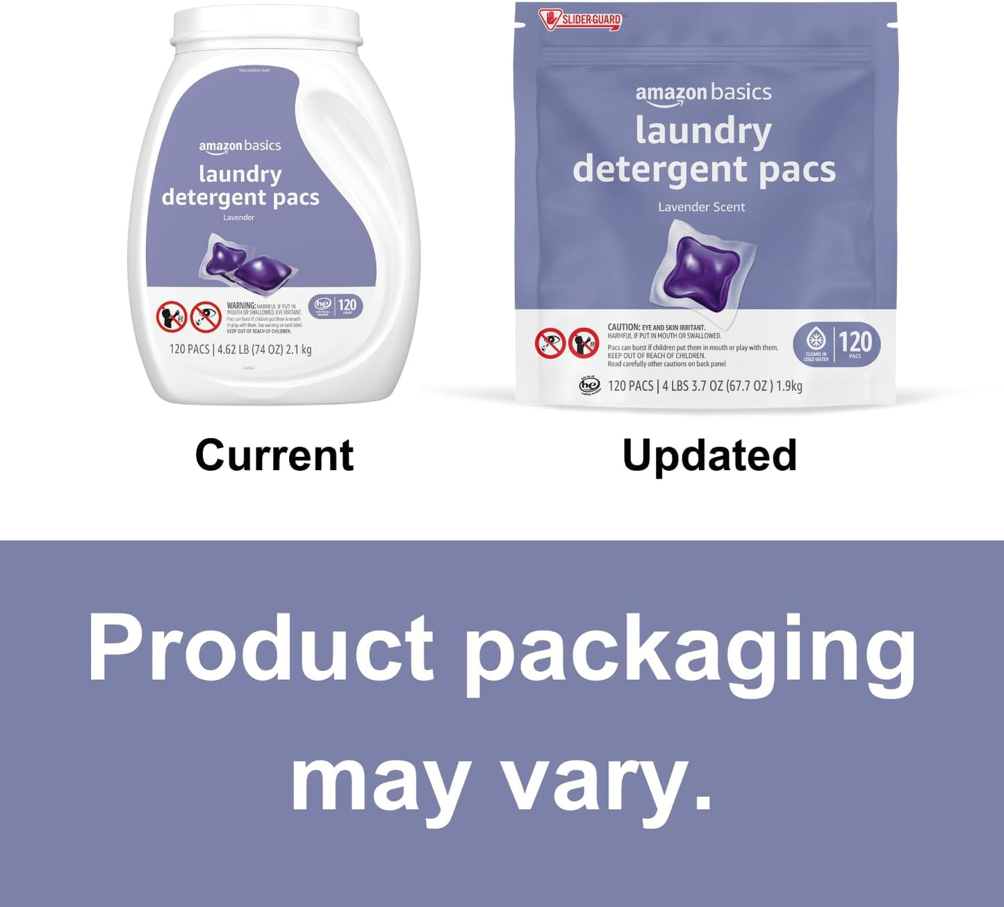 Amazon Basics Laundry Detergent Pods, 120 Pacs for 120 Medium Loads, Lavender Scent, (Previously Solimo) (Pack of 2)