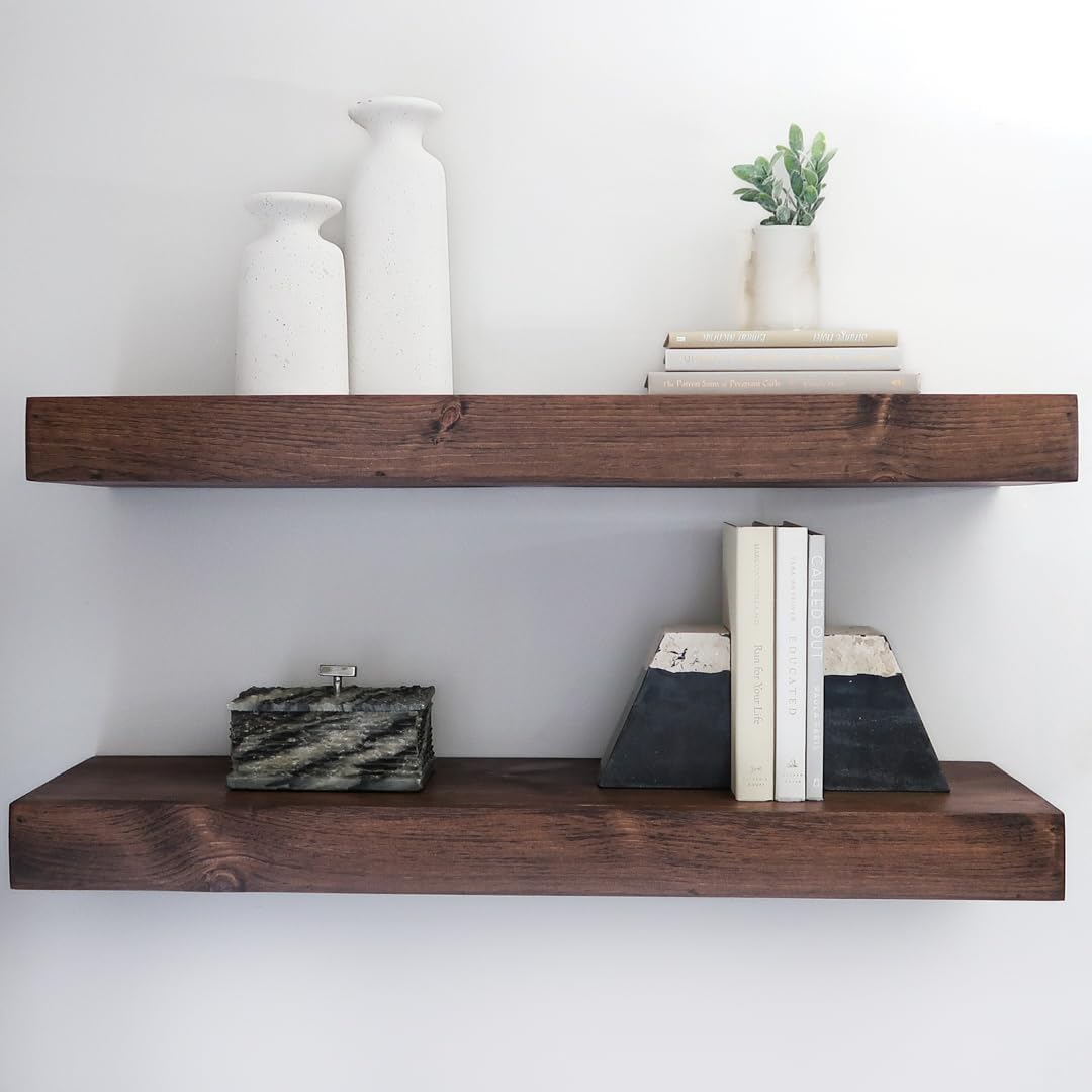Modern Floating Shelves 3 Inches Thick for Wall, Wide Shelves for Kitchen, Living Room, Bedroom, and Bathroom, Natural Pine Wood, Rustic Wooden Shelf, (Set of 2) (Provincial, 60Lx3Hx6D)