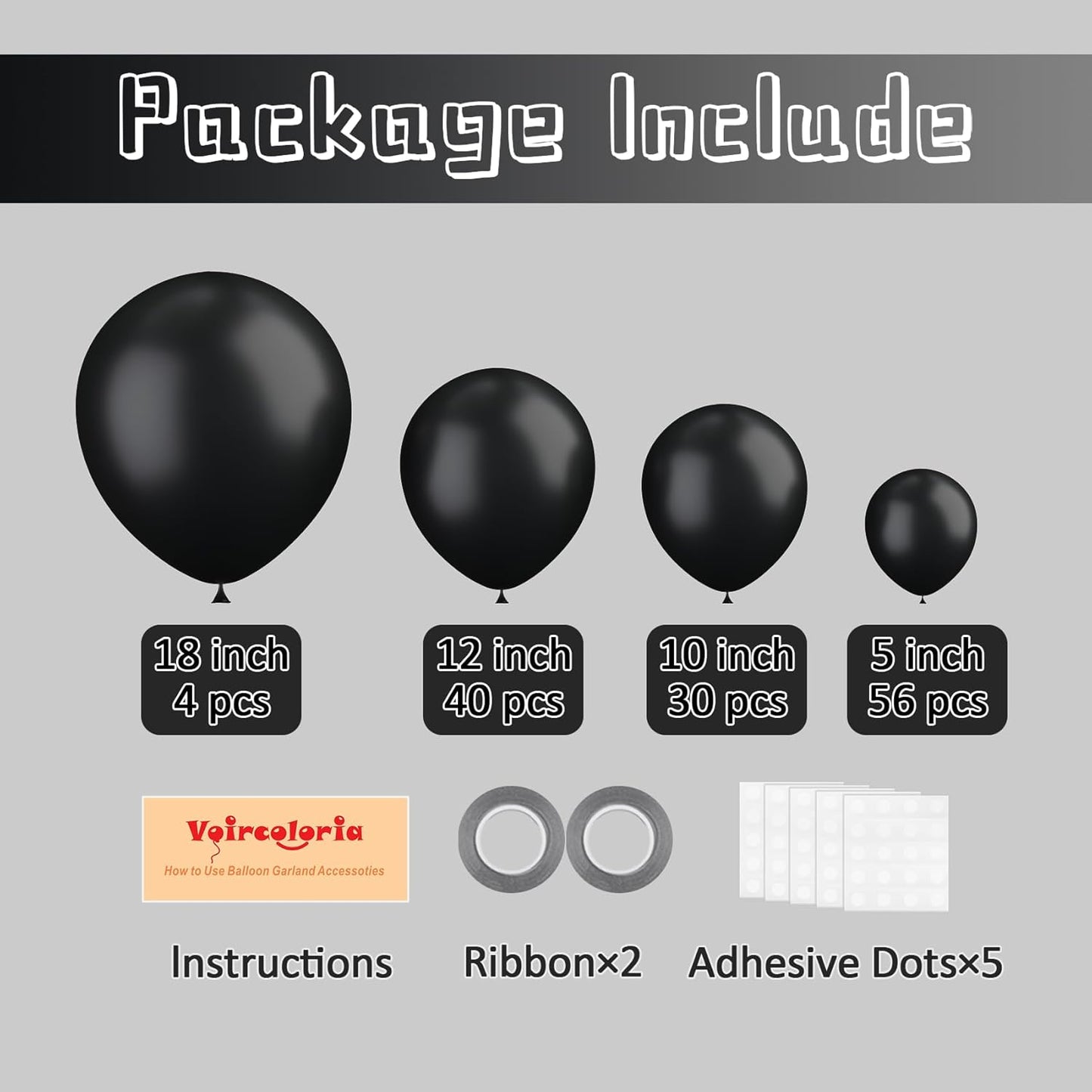 130pcs Black Balloons Different Sizes 18" 12" 10" 5" Party Latex Balloons for Birthday Graduation Baby Shower Anniversary New Year Holiday Party Decorations