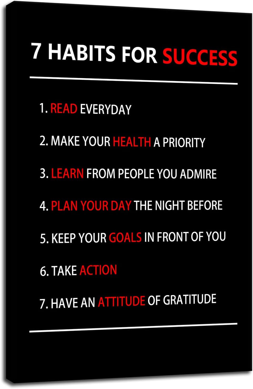 Motivational Wall Art 7 Habits For Success Inspirational Entrepreneur Quotes Canvas Painting Prints Poster Inspiring Office Decor Living Room Gym Decoration Framed Ready to Hang [12''W X 18''H]