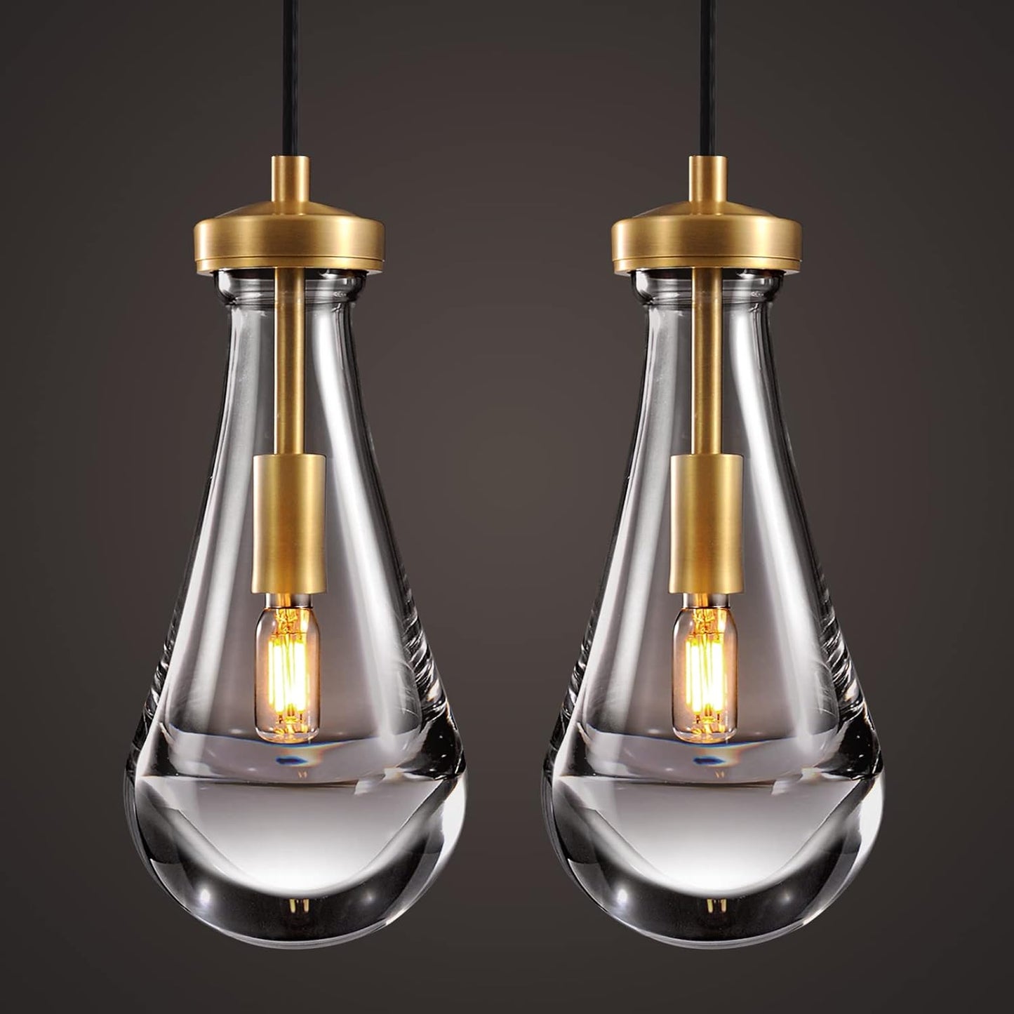 Raindrop Pendant Lights Set of 2, Brass Pendant Lights Kitchen Island, Gold Island Light for Kitchen Dining Room Light Fixture, Chandelier for Living Room Bedroom Bathroom, Bulb Included
